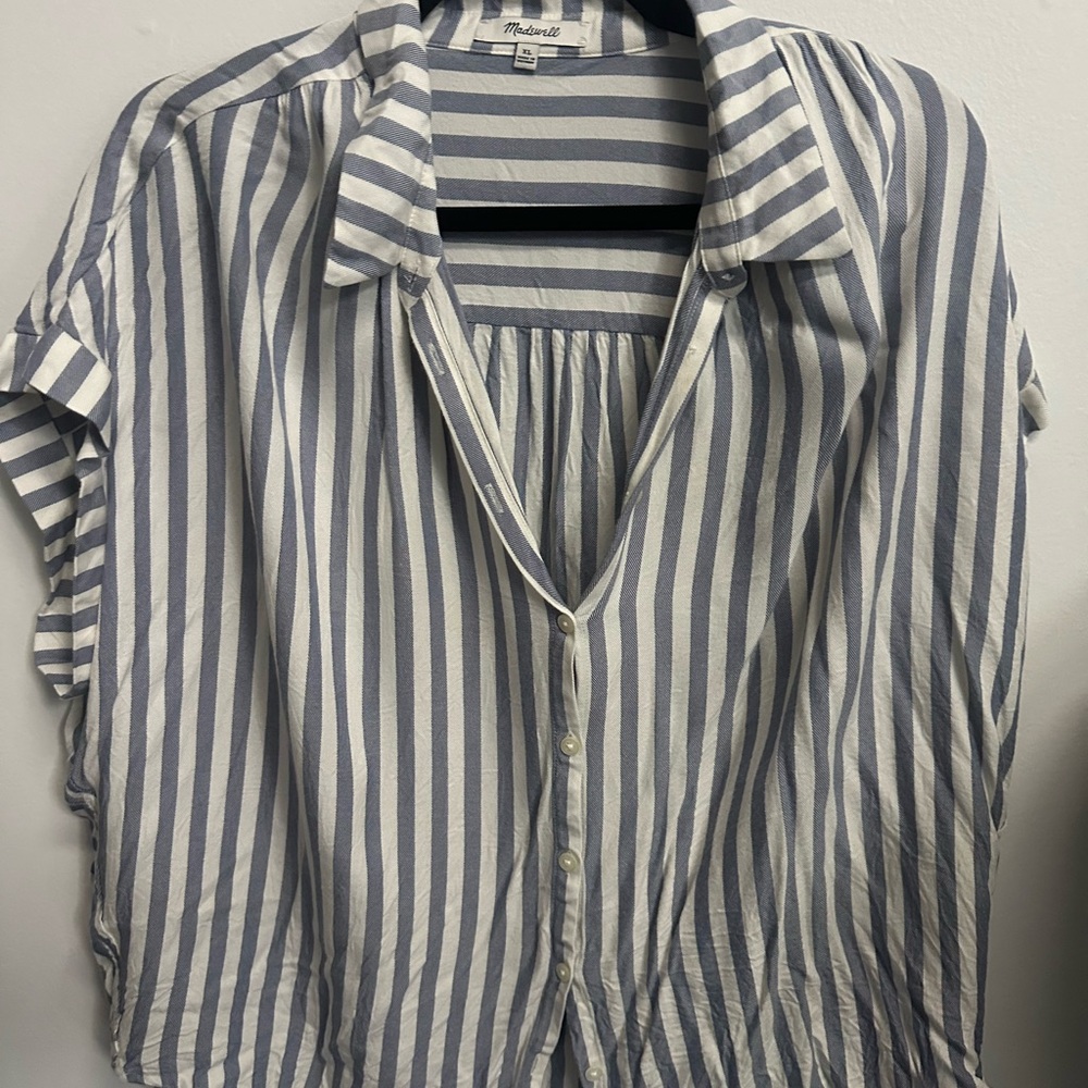 Madewell Navy and White Striped Blouse